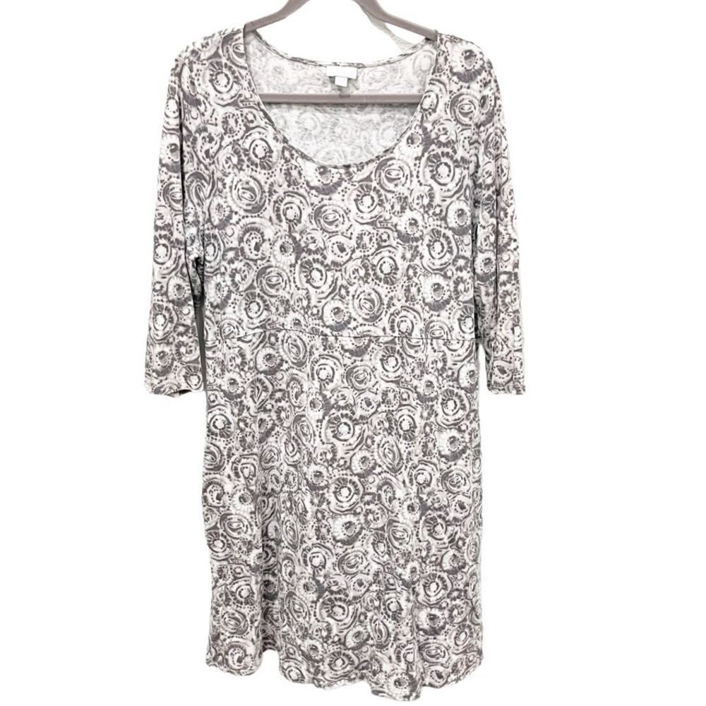 J. Jill Dress Women's XL Gray Floral Abstract A-Line‎ Jersey Knit T-Shirt Dress